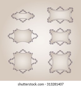 set of beige hand drawn vignettes on the beige gradient background