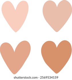 Set of beige hearts vector illustration, simple vector object design icon for Valentine's Day, Wedding, love, pride month, romance, equality, celebration of each gender. Vector isolated on white.