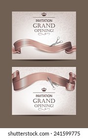 Set of beige invitation grand opening cards