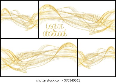 Set of Beige Lines and Golden Waves. Vector Illustration