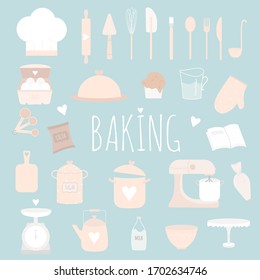 
Set Of Beige Pastel Kitchenware And Utensils Hand Drawn Illustrations. Baking Utensils Flat Style Vector. Foods Cooking Baking Isolated Stuff Icons. Highlights Story Templates. 