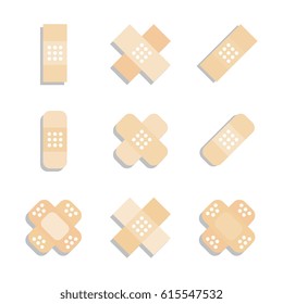 Set of Beige Plaster or Band Aid Icon. Medical Patch Symbol Collection
