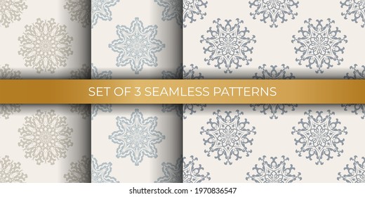 Set of beige seamless pattern with ornament. Vector 