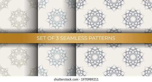 Set of beige seamless pattern with ornament. Vector illustration.