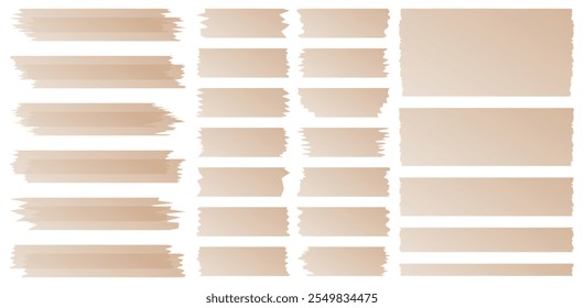 Set of beige semi-transparent washi tapes isolated on white. Washi tapes collection in vector. Pieces of decorative tape for scrapbooks. Torn paper. Gradient