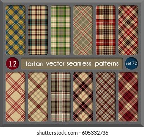 Set in Beige Tartan Seamless Pattern Background. Red, Black, Green, Gold, Blue  and  White Plaid, Tartan Flannel Shirt Patterns. Trendy Tiles Vector Illustration for Wallpapers.