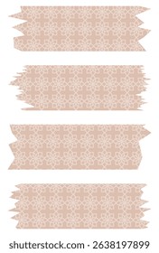 Set of beige washi tapes with pattern isolated on white. Tapes collection in vector. Pieces of decorative tape for scrapbooks. Torn paper. Spring, summer