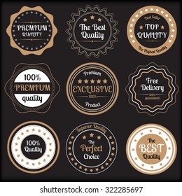 Set of beige and white premium quality vintage badges on black background vector illustration
