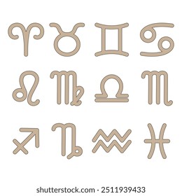 A set of beige zodiac signs icons, minimalistic linear icons.