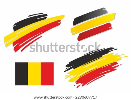 Set of belgian flags, in different styles - correct, brush, marker and swoosh design. Represents the state of Belgium, a part of Benelux.