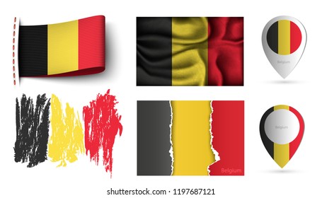 set of belgium flags collection isolated on white