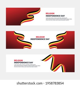 Set of belgium independence day banner design. editable banner with belgium flag background for independence day celebration. social media and web header template 