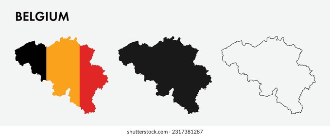 Satz von Belgien-Karte einzeln auf weißem Hintergrund, Vektorgrafik-Design