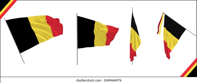 Set of Belgium state waving flags in solemn or proud style. Vector illustration.