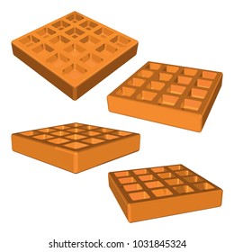 Set of Belgium Waffles in Different Angles. Vector 3d Illustration isolated on White Background.