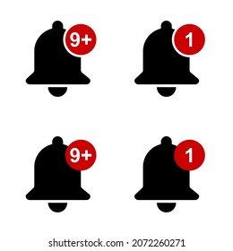 Set of bell alert icon isolated on white background, black alarm vector illustration symbol, ring web signal .