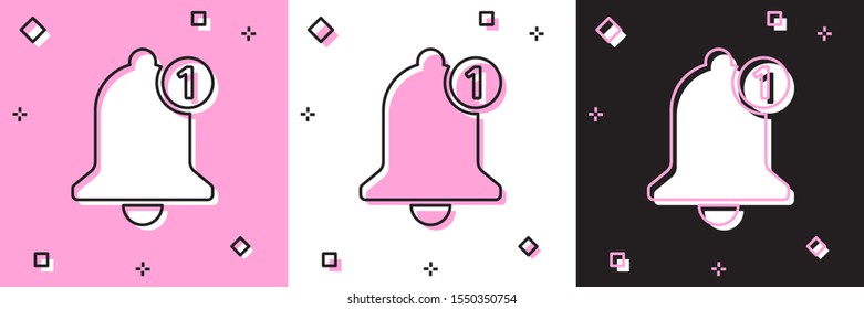Set Bell icon isolated on pink and white, black background. New Notification icon. New message icon.  Vector Illustration