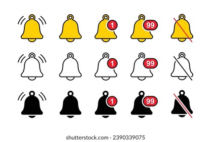 Set of bell icon vector illustration. Notification and reminder on isolated background. Message sign concept.