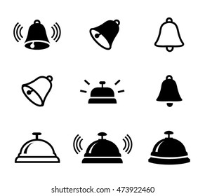 Set of bell icons in silhouette style, vector