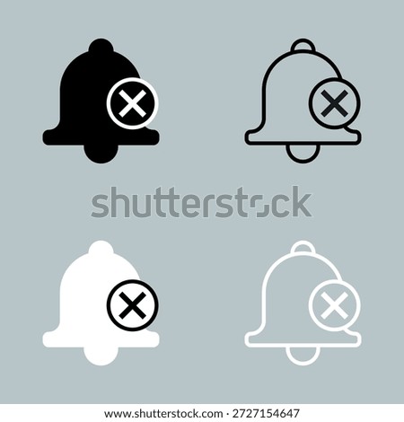 Set of Bell Notification Icons with X Mark Representing Muted Notifications and Turned Off Alerts