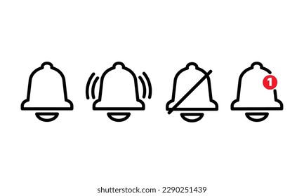 Set of bell notification line icon. Vector illustration of bell icons with the different status. New message and social media element vector illustration