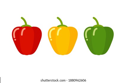 Set of bell peppers colors arranged as traffic lights. Vector illustration in flat style isolated on white background