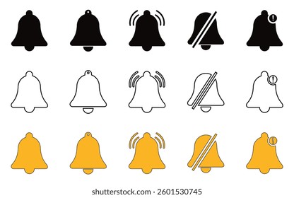 Set of  Bell reminder notification icon collection. Set of notification bell icon in different style. New message notofication icons collection. Alarm symbol. Stock Vector illustration.  