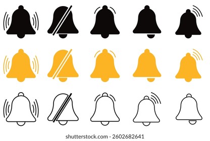 Set of Bell reminder notification icon collection. Set of notification bell icon in different style. New message notofication icons collection. Alarm symbol. Stock Vector illustration.  