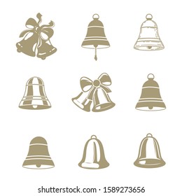 Set of Bells isolated on white. Merry Christmas card elements.Vector illustration.