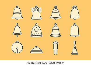 set of bells outline vector illustration on yellow background