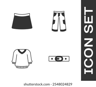 Set Belt, Skirt, Sweater and Pants icon. Vector