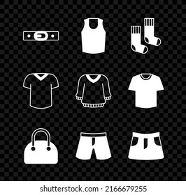 Set Belt, Undershirt, Socks, Handbag, Short or pants, Skirt, T-shirt and Sweater icon. Vector