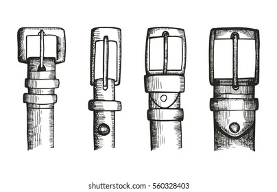 set of belts buckles sketch. vector drawing illustration