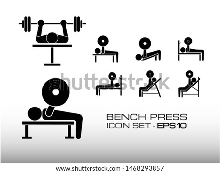 Set of Bench Press Workout Icon Vector Illustration, Consist of Incline and decline bench press, it is an exercise on the chest muscles to make it big and muscular.