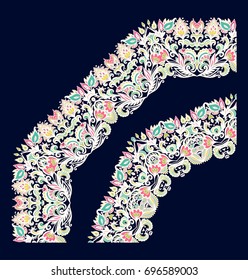 Set of bend vector ornamental border on black background