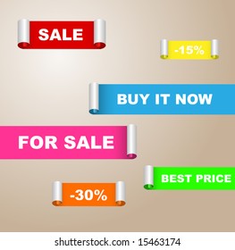 set of bended shopping stickers