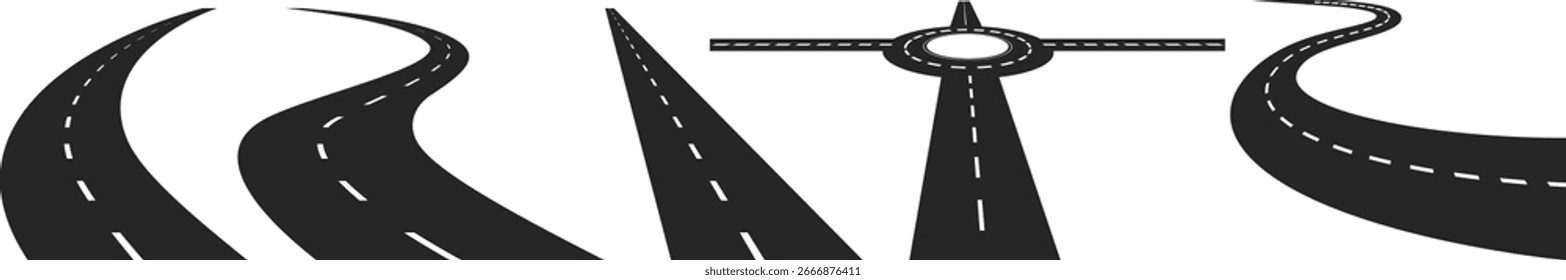 Conjunto de Vectores de ícono de carretera de flexión | Calle curva, camino de la autopista y Colección de ilustración de ruta sinuosa