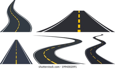 Set of Bending roads and highways isolated on white background. vector illustrations