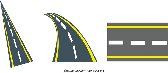Set of Bending roads and highways vector illustrations, Template set of straight asphalt roads. Seamless road background. Vector EPS 10