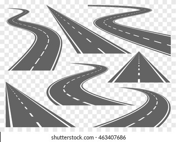 Set of Bending roads and highways vector illustrations