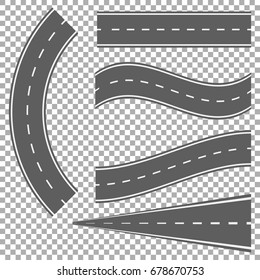Set of bending roads and highways vector illustrations