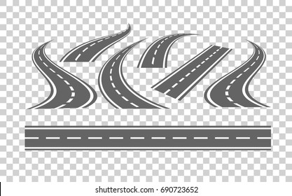 Set of Bending roads and highways vector illustrations