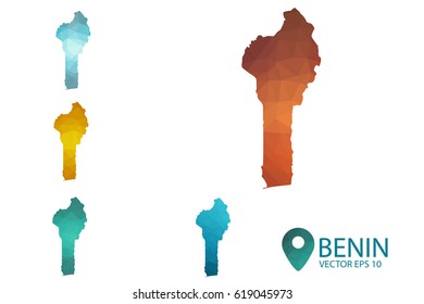 Set of Benin maps. Bright gradient map of country in low poly style. Multicolored country map in geometric style for your infographics. Vector illustration eps 10.