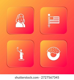 Set Benjamin Franklin, bandera americana, estatua de la libertad y Donut icono. Vector