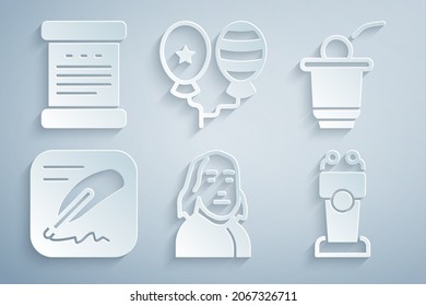 Set Benjamin Franklin, Beer pong game, Declaration of independence, Stage stand or tribune, Balloons and  icon. Vector