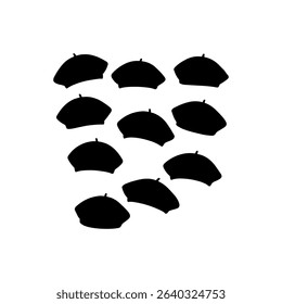 Set of  berate hat silhouette icon vector flat design.