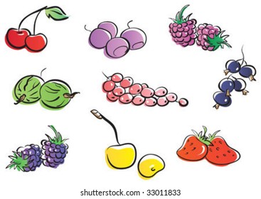 Set of berries, black contour