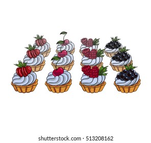 Set of berries cupcakes