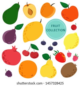 Set of berries and fruits in cartoon style. Vector isolates on a white background.