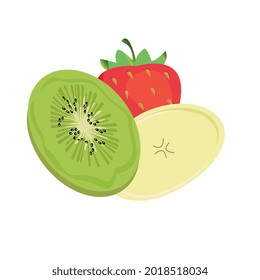 A set of berries and fruits drawn in a vector on a white background
